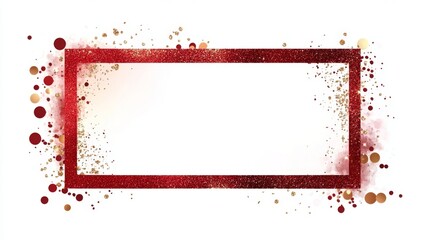 Red gold glitter frame, confetti, border, blank space.