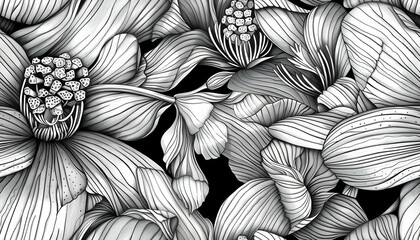 Monochrome Floral Illustration: Elegant Black and White Flower Design