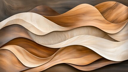 Abstract Wooden Waves Brown Beige Texture Background