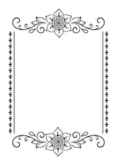 Frame in eastern tradition. Stylized with henna tattoos decorative pattern for decorating covers for book, notebook, casket, magazine, postcard and folder. Flower border in mehndi style.