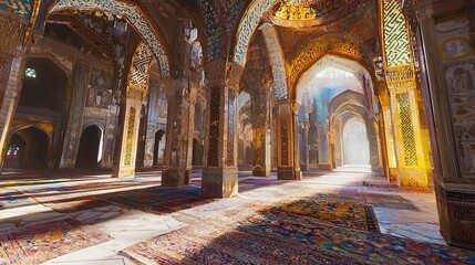 Obraz premium Magnificent Interior of a Grand Mosque: Islamic Architecture and Divine Sanctuary