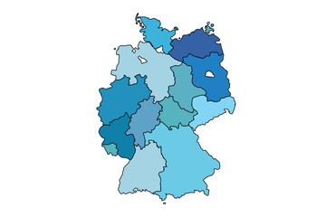 Fototapeta premium Vector illustration of German map in blue tones isolated on white background.