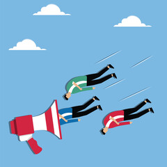 Arbitrary, strong leaders manage and order their employees with authoritative messages, and employees are caught inside the vortex emanating from the megaphone