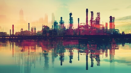 city, night, industry, oil, building, factory, plant, business, urban, industrial, light, sunset, refinery, skyline, sky, architecture, power, abstract, pollution, cityscape, water, river, landscape, 