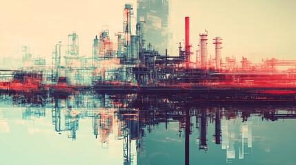 Fototapeta premium city, night, industry, oil, building, factory, plant, business, urban, industrial, light, sunset, refinery, skyline, sky, architecture, power, abstract, pollution, cityscape, water, river, landscape, 