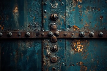 Rusty metal texture with rivets and bolts.
