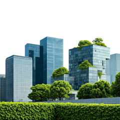 Fototapeta premium urban greenery, eco city, modern architecture, lush trees, cityscape, green buildings, sustainable urban design, rooftop gardens, scenic city park, clean white background
