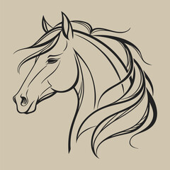 A line art illustration of a horse's head on a soft and neutral tone