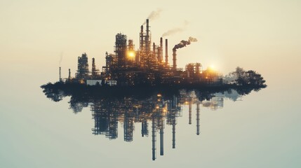 Naklejka premium factory, industry, oil, refinery, plant, industrial, pollution, sunset, power, gas, chemical, energy, sky, chimney, smoke, night, tower, environment, silhouette, river, city, landscape, sunrise, fuel,