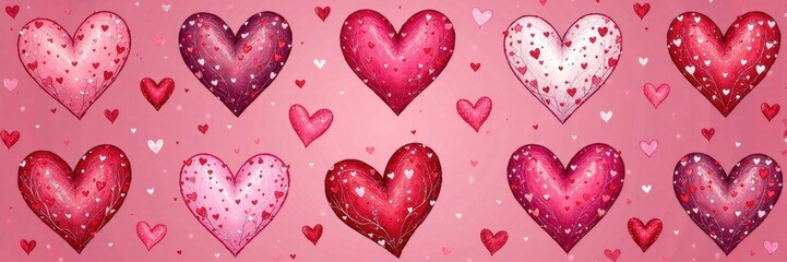 Adorable hand-drawn hearts, seamless repeat Perfect for Valentine's , hearts pattern, background