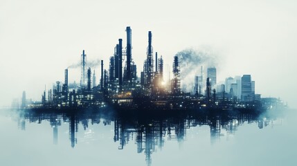 Naklejka premium factory, industry, oil, refinery, plant, industrial, pollution, sunset, power, gas, chemical, energy, sky, chimney, smoke, night, tower, environment, silhouette, river, city, landscape, sunrise, fuel,