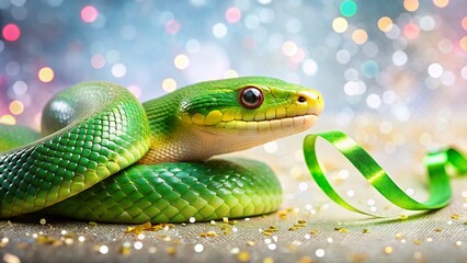 Fototapeta premium Cute Green Snake 2025 New Year Card - Adorable Reptile Illustration