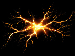 Abstract depiction of vibrant orange energy lines with electric sparks on a dark background, symbolizing power, connection, and vitality. Ideal for tech concepts.