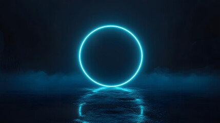 Obraz premium Glowing Oval Neon Light Above Dark Water