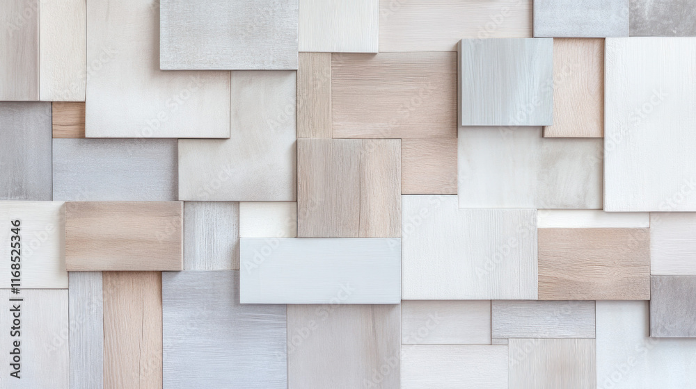 Aufkleber neutral toned wooden panels arranged in geometric pattern create modern and minimalist aesthetic