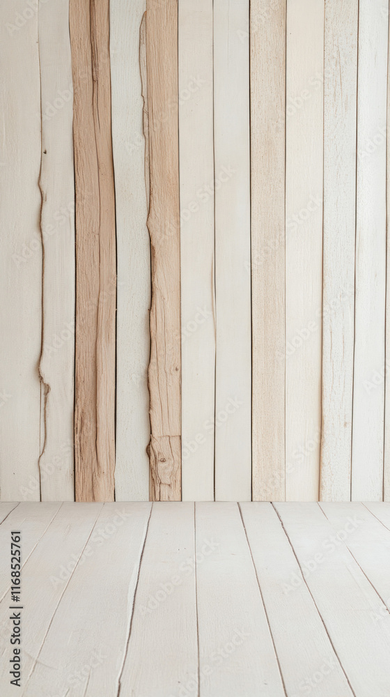 Aufkleber light wooden planks form rustic vertical wall and horizontal floor, creating natural and minimalist 