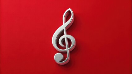 Fototapeta premium A minimalist design featuring a silver treble clef symbol against a vibrant red background.