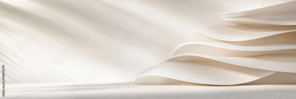 Aufkleber Abstract flowing white fabric layers with soft light and shadows, creating serene and elegant composition