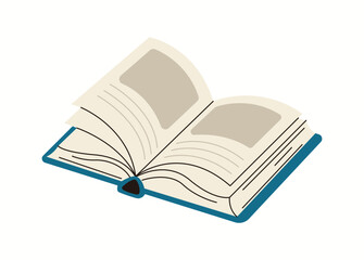 Open book with empty pictures on pages flat color vector object. Reading novel from new folio in library illustration on white background