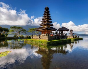 Naklejka premium A scenic view of a traditional, historical Indonesian hindu temple
