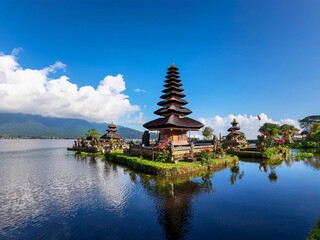 A scenic view of a traditional, historical Indonesian hindu temple
