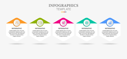 hexagon style infographic template icons with 5 option steps. Timeline design for brochure, presentation. Infographic design layout