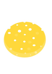 Round cheese with holes on a white background.