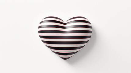 A multicolored heart composed of stripes of varying widths on a light background
