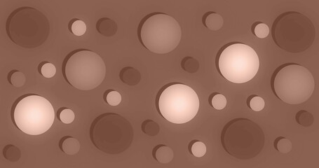 Abstract background with round paper cutouts of trendy colors on a chocolate textured surface