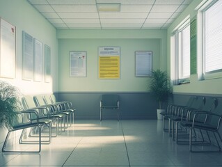 Empty Waiting Room With Chairs And Informational Posters