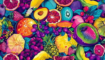 Vibrant Fruit Illustration: A Colorful Tropical Delight