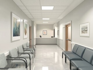 Fototapeta premium Modern Hospital Waiting Area With Comfortable Seating And Art