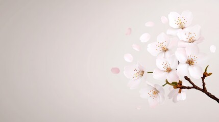 Fototapeta premium A serene branch of cherry blossoms with delicate petals.