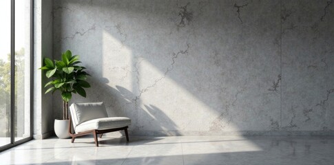 Empty room with abstract grey wall and sleek furniture, design, furniture