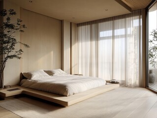 Minimalist Bedroom Design With Wooden Platform Bed