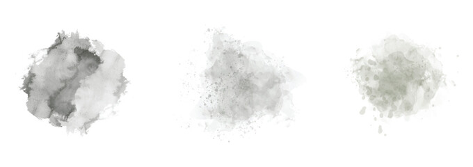 Set of abstract Charcoal Green watercolor water splash on a white background. Vector watercolor texture in Charcoal Green color. Ink paint brush stain. Splatters spot. Watercolor pastel splash