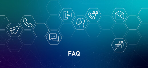 FAQ gradient web header frequently asked question information guide help communication problem solve call support answer design
