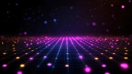 Colorful lights on a digital grid background.