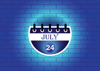 A stylized calendar page showing July 24th, highlighted against a blue brick wall background. The design is clean and modern, ideal for various applications needing a date display.