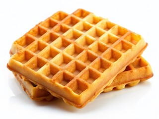 Delicious Golden Brown Waffles Isolated on White Background - Macro Photography