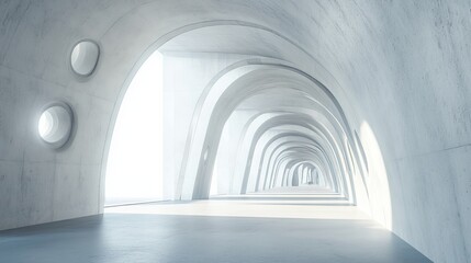 Fototapeta premium Modern concrete arched tunnel with light.