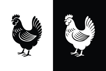 High Quality Hen Silhouette Icon Black and White Backgrounds.