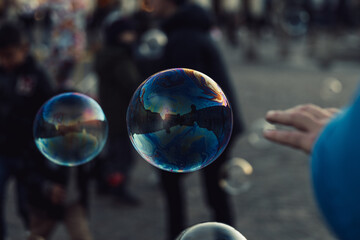 soap bubbles in the air