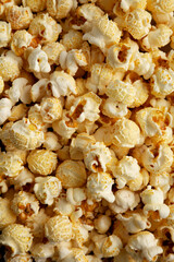 Homemade Kettle Corn Popcorn in a Bowl, top view. Flat lay, overhead, from above.