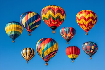 Fototapeta premium Hot air balloons floating in a bright blue sky during a vibrant festival event
