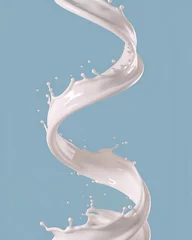 Fototapete Rund 3d render, digital illustration, milk spiral jet, white splash, liquid wave, paint, loops, curvy line, blue background   © mamo studios