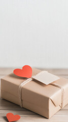 beautifully wrapped gift box with red heart decoration, perfect for celebrations