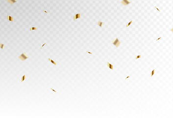 Confetti explosion on a transparent background. Shiny shiny golden paper pieces fly and spread around. vector illustration ,simple design. Vector illustration
