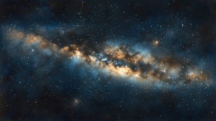 Deep space image of the Milky Way galaxy with nebulae, gas clouds, and stars.