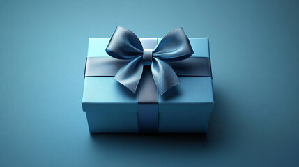 Elegant blue gift box with satin bow, ideal for birthday or celebration invitations, promotions, and creative design projects, conveying joy and serenity.
